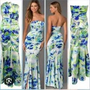 Wendye Chaitin Blue and Green Floral Dress